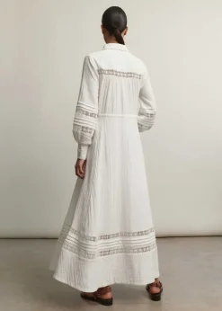 Hot ME+EM Cheesecloth Drawstring Maxi Dress Soft White