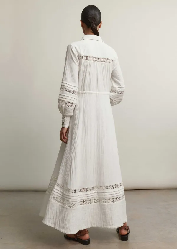 Hot ME+EM Cheesecloth Drawstring Maxi Dress Soft White