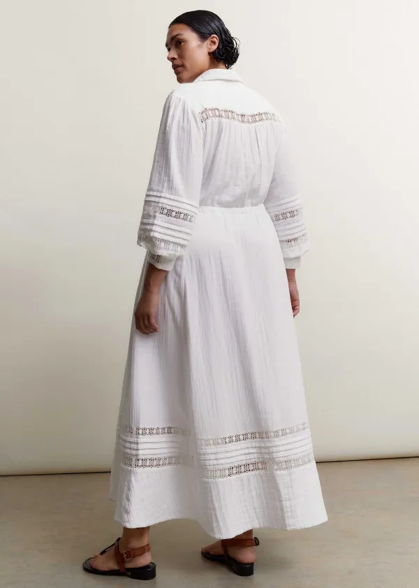 Hot ME+EM Cheesecloth Drawstring Maxi Dress Soft White
