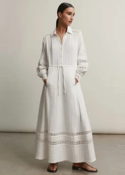 Hot ME+EM Cheesecloth Drawstring Maxi Dress Soft White