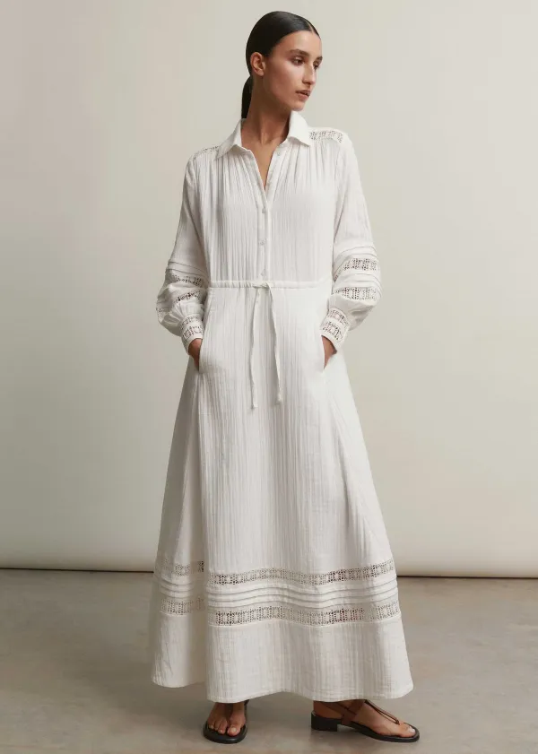 Hot ME+EM Cheesecloth Drawstring Maxi Dress Soft White