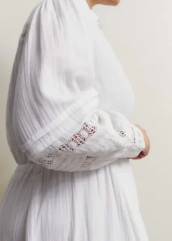 Hot ME+EM Cheesecloth Drawstring Maxi Dress Soft White