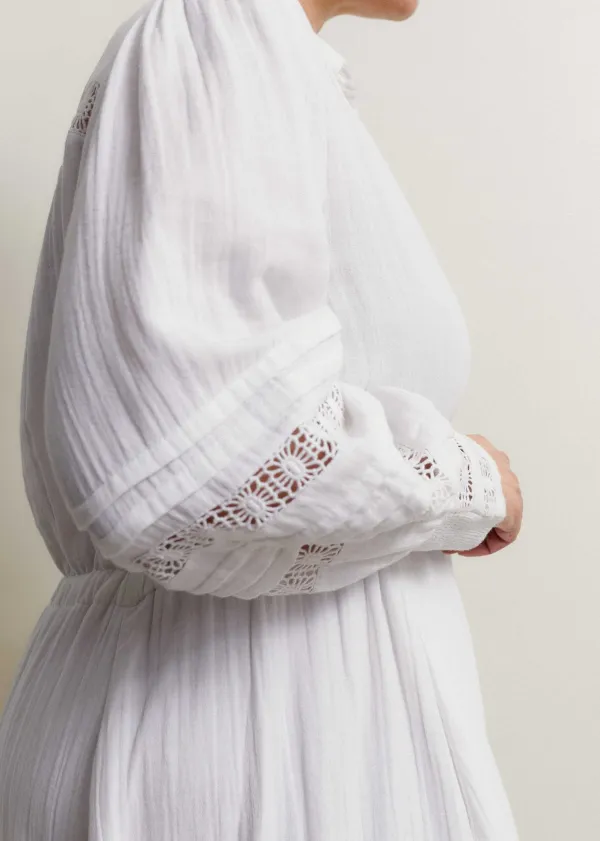 Hot ME+EM Cheesecloth Drawstring Maxi Dress Soft White
