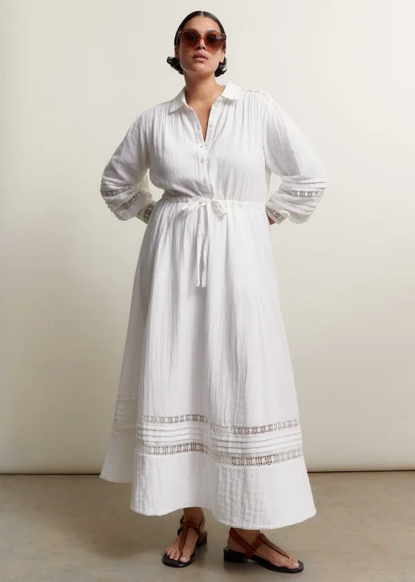Hot ME+EM Cheesecloth Drawstring Maxi Dress Soft White