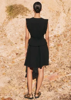 Clearance ME+EM Cheesecloth Fit And Flare Short Dress Black