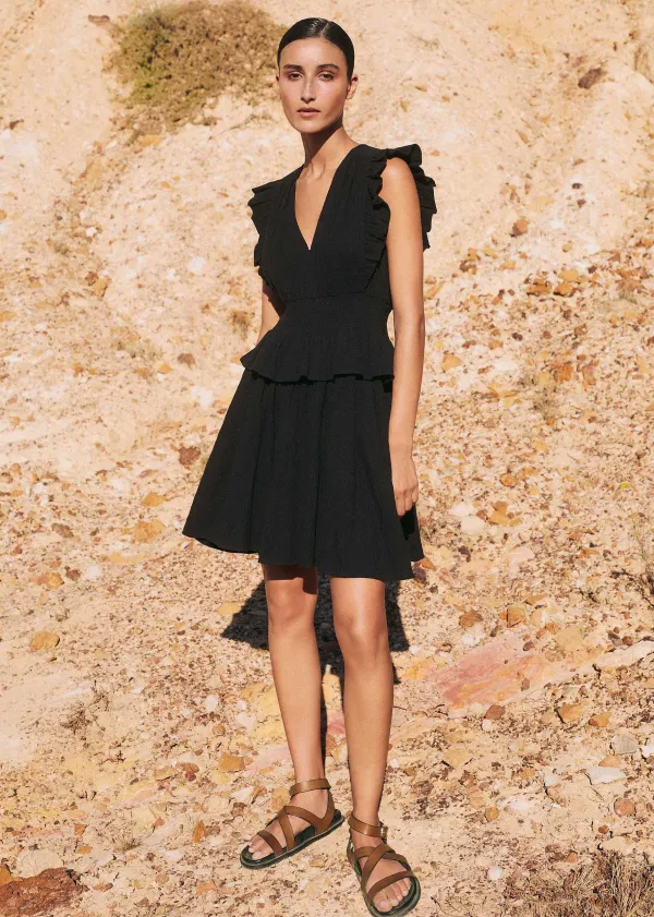 Clearance ME+EM Cheesecloth Fit And Flare Short Dress Black
