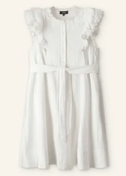 Online ME+EM Cheesecloth Frill Short Swing Dress + Belt Soft White