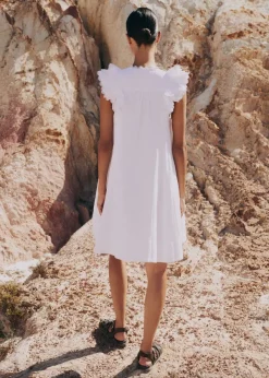 Online ME+EM Cheesecloth Frill Short Swing Dress + Belt Soft White