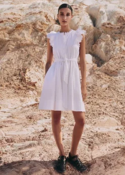 Online ME+EM Cheesecloth Frill Short Swing Dress + Belt Soft White
