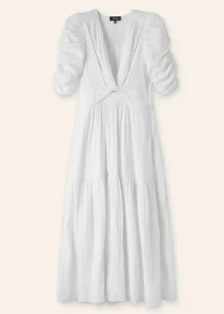 Hot ME+EM Cheesecloth Gathered Sleeve Maxi Dress Soft White