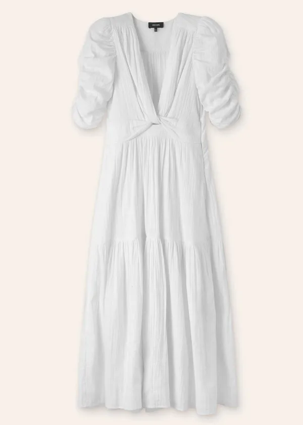 Hot ME+EM Cheesecloth Gathered Sleeve Maxi Dress Soft White