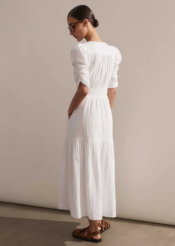 Hot ME+EM Cheesecloth Gathered Sleeve Maxi Dress Soft White