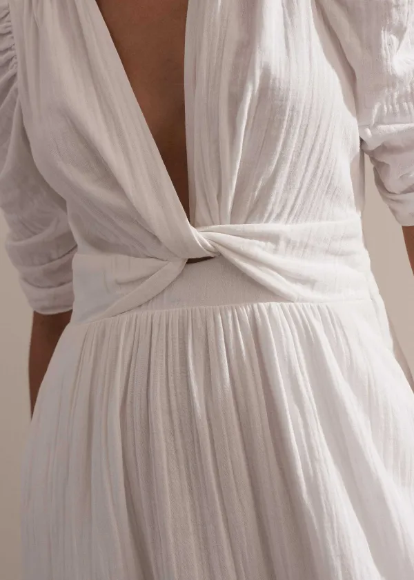 Hot ME+EM Cheesecloth Gathered Sleeve Maxi Dress Soft White