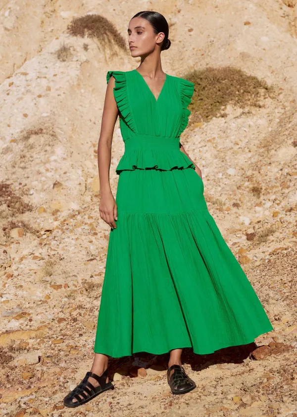 Online ME+EM Cheesecloth Maxi Dress Spring Green