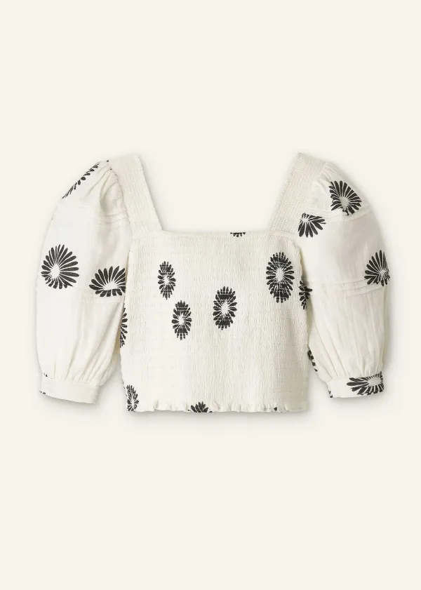 Best ME+EM Cheesecloth Modern Daisy Print Blouse Cream/Black