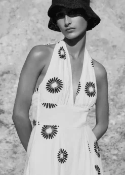 Clearance ME+EM Cheesecloth Modern Daisy Print Maxi Dress Cream/Black