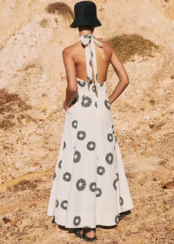 Clearance ME+EM Cheesecloth Modern Daisy Print Maxi Dress Cream/Black