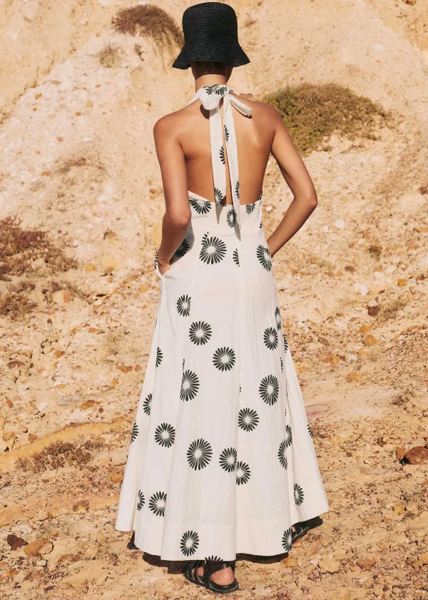 Clearance ME+EM Cheesecloth Modern Daisy Print Maxi Dress Cream/Black