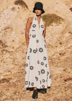 Clearance ME+EM Cheesecloth Modern Daisy Print Maxi Dress Cream/Black