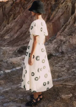 Hot ME+EM Cheesecloth Modern Daisy Print Midi Dress Cream/Black
