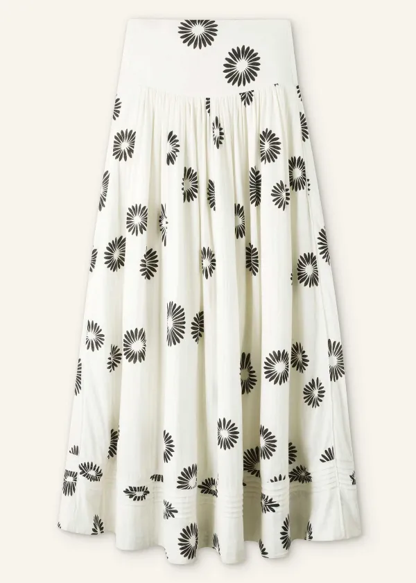 Clearance ME+EM Cheesecloth Modern Daisy Print Maxi Skirt Cream/Black