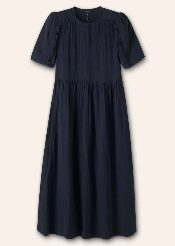Outlet ME+EM Cheesecloth Relaxed Ruffle Midi Dress Navy