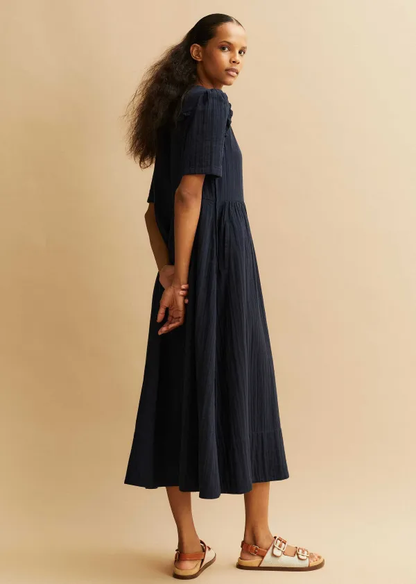 Outlet ME+EM Cheesecloth Relaxed Ruffle Midi Dress Navy