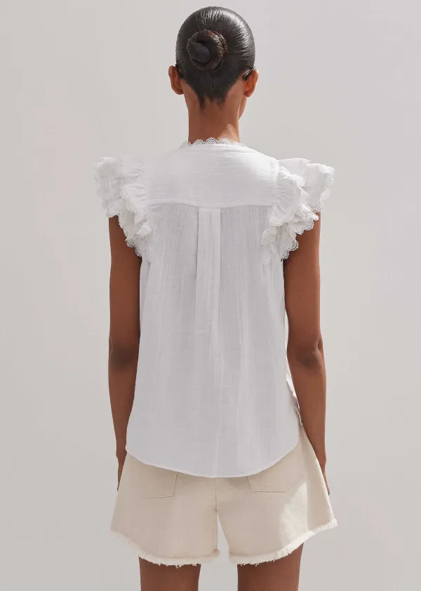 New ME+EM Cheesecloth Ruffle Sleeveless Blouse Soft White