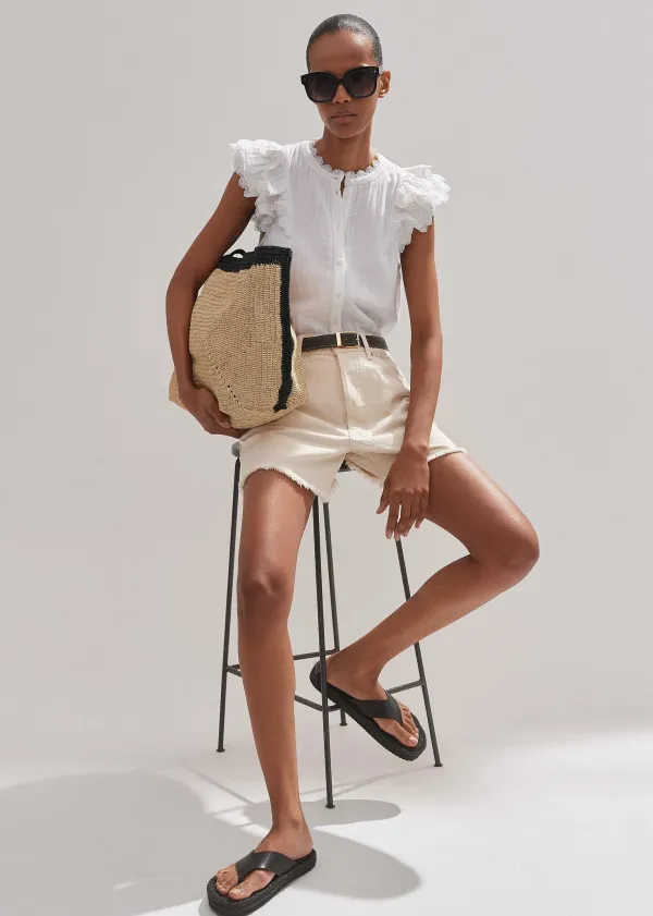 New ME+EM Cheesecloth Ruffle Sleeveless Blouse Soft White