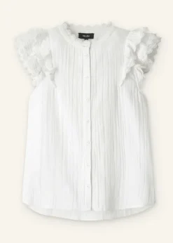 New ME+EM Cheesecloth Ruffle Sleeveless Blouse Soft White