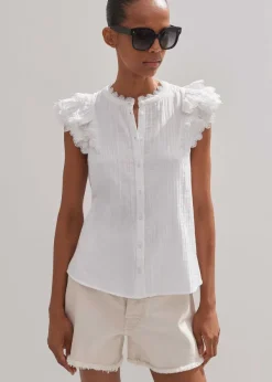 New ME+EM Cheesecloth Ruffle Sleeveless Blouse Soft White