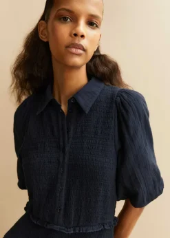 Online ME+EM Cheesecloth Shirred Maxi Shirt Dress Navy