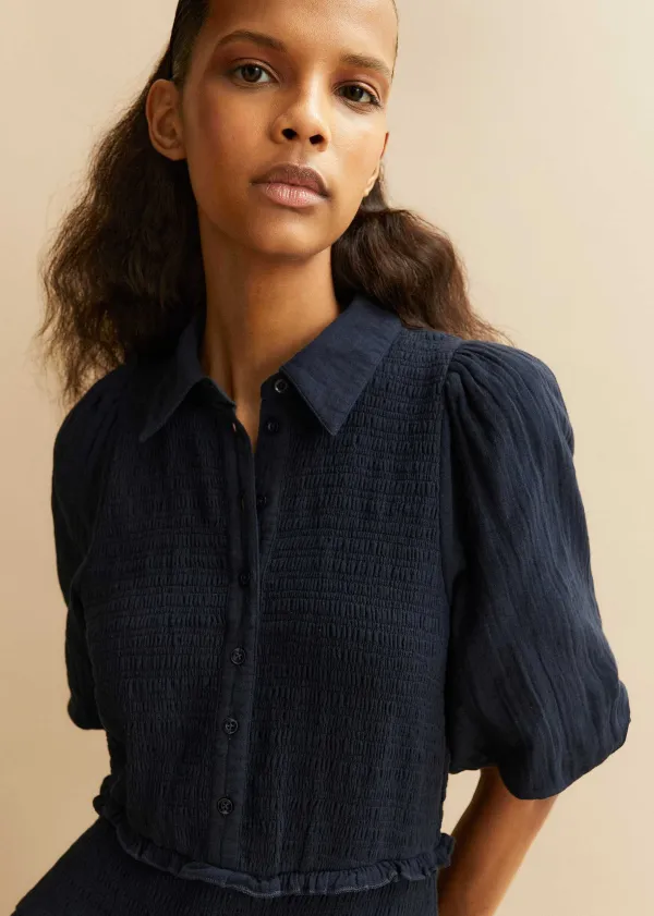 Online ME+EM Cheesecloth Shirred Maxi Shirt Dress Navy