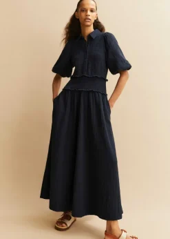 Online ME+EM Cheesecloth Shirred Maxi Shirt Dress Navy