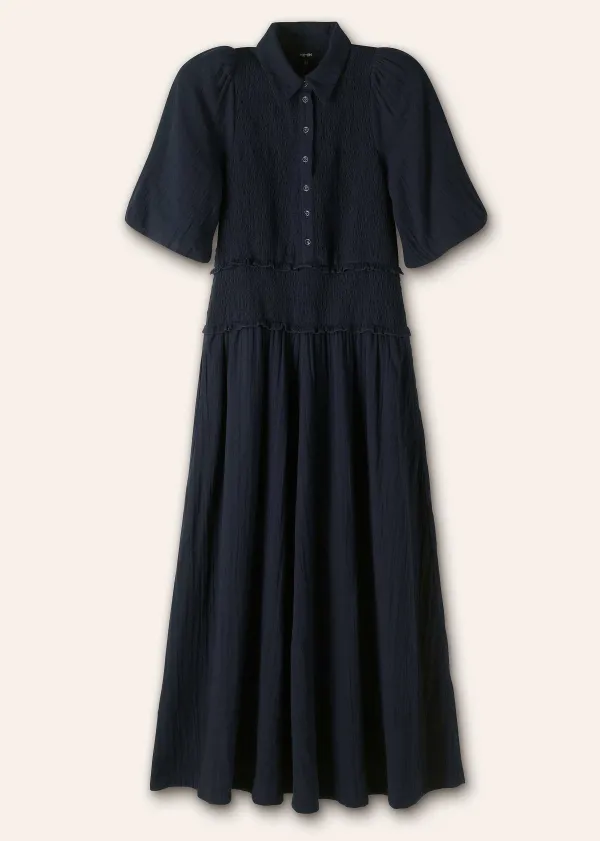 Online ME+EM Cheesecloth Shirred Maxi Shirt Dress Navy