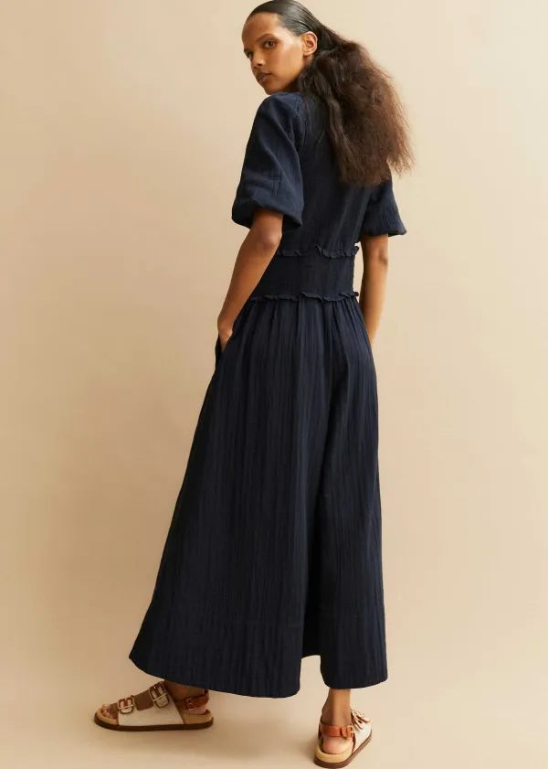 Online ME+EM Cheesecloth Shirred Maxi Shirt Dress Navy