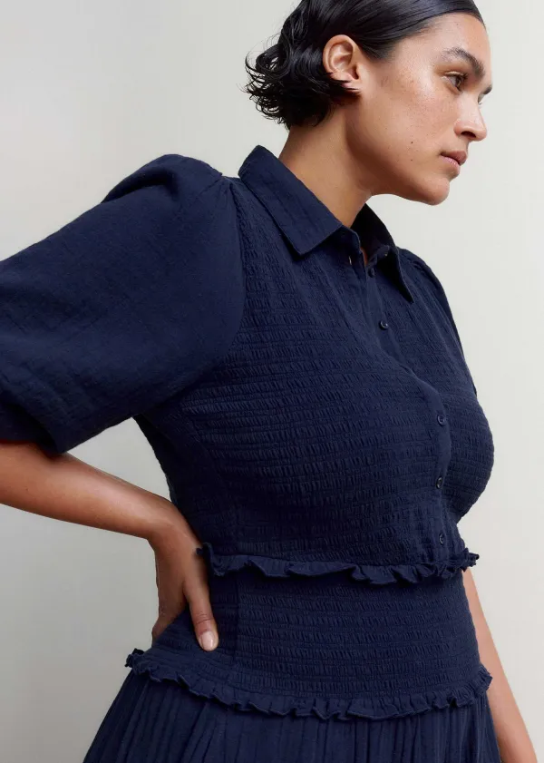 Online ME+EM Cheesecloth Shirred Maxi Shirt Dress Navy