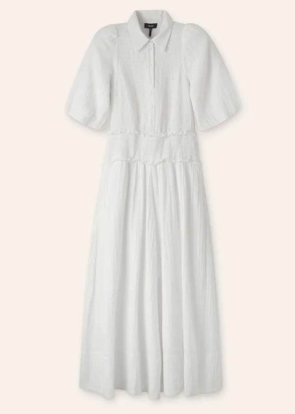 Sale ME+EM Cheesecloth Shirred Maxi Shirt Dress Soft White