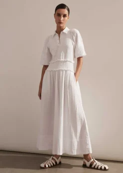 Sale ME+EM Cheesecloth Shirred Maxi Shirt Dress Soft White