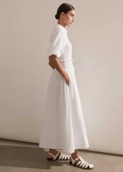 Sale ME+EM Cheesecloth Shirred Maxi Shirt Dress Soft White