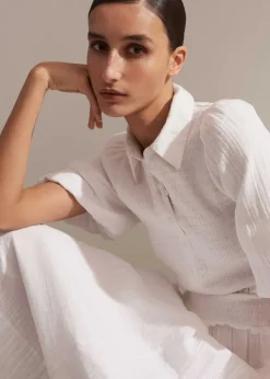 Sale ME+EM Cheesecloth Shirred Maxi Shirt Dress Soft White