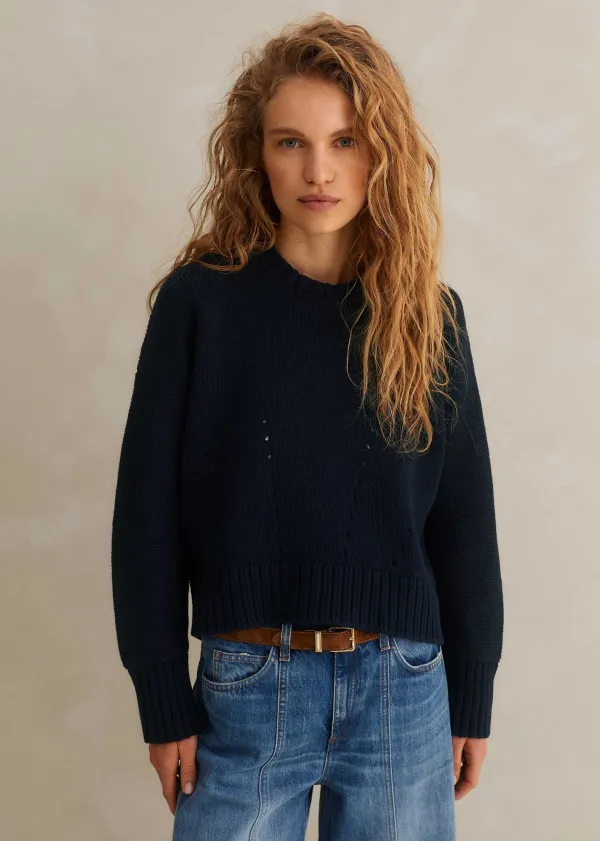Clearance ME+EM Chunky Cotton Curved Hem Jumper Navy
