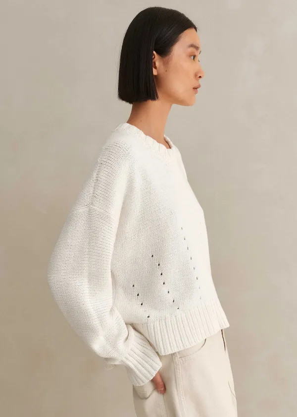 Clearance ME+EM Chunky Cotton Curved Hem Jumper Fresh White