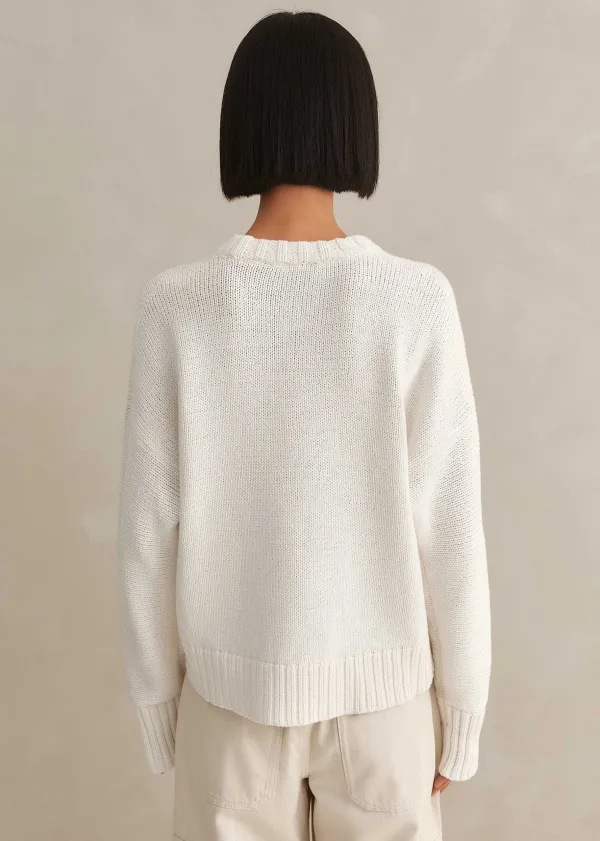 Clearance ME+EM Chunky Cotton Curved Hem Jumper Fresh White