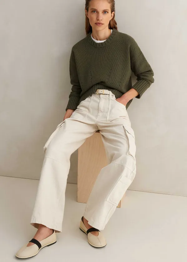 ME+EM Chunky Cotton Curved Hem Jumper Light Khaki