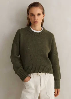 ME+EM Chunky Cotton Curved Hem Jumper Light Khaki