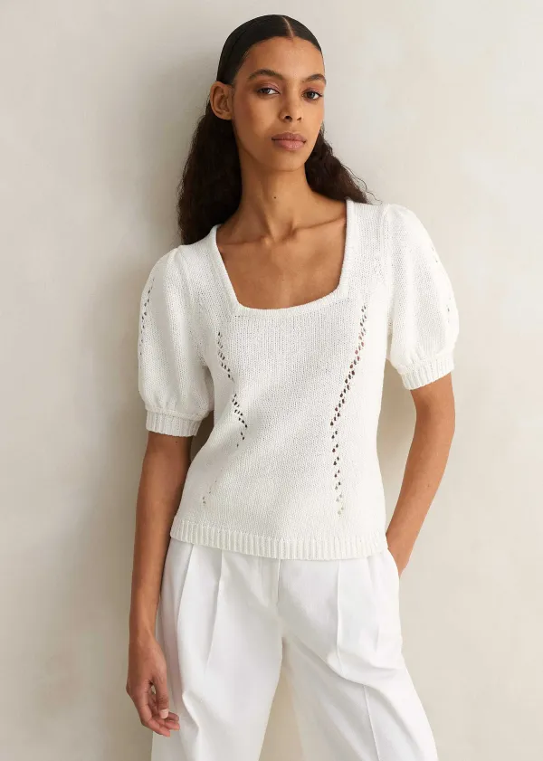 Discount ME+EM Chunky Cotton Fashioned Square Neck Tee Fresh White