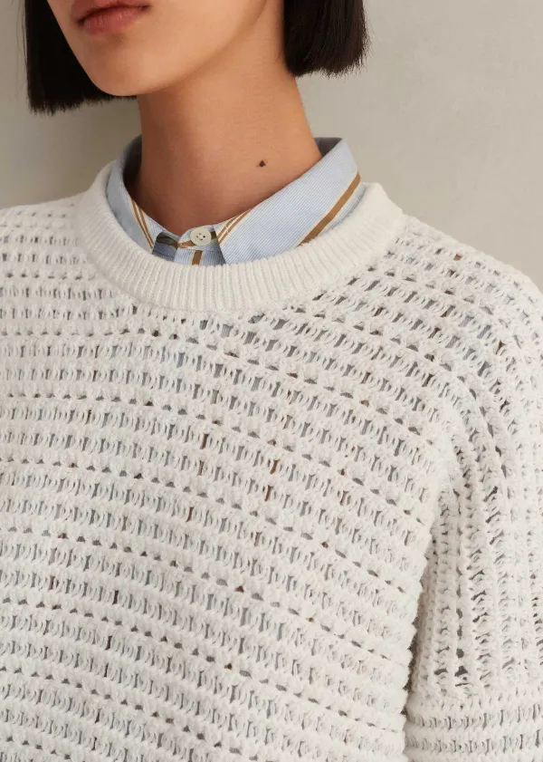 Outlet ME+EM Chunky Cotton Open Stitch Box Jumper Fresh White