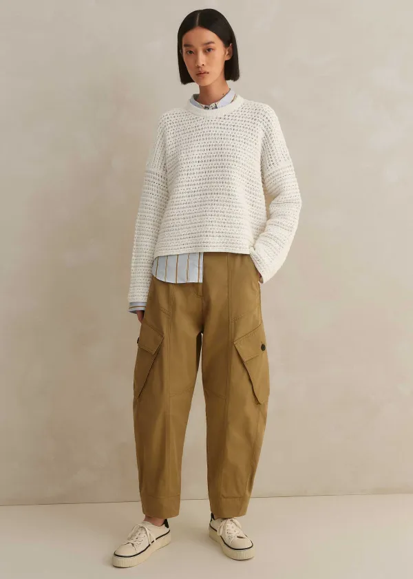 Outlet ME+EM Chunky Cotton Open Stitch Box Jumper Fresh White