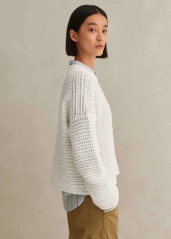 Outlet ME+EM Chunky Cotton Open Stitch Box Jumper Fresh White